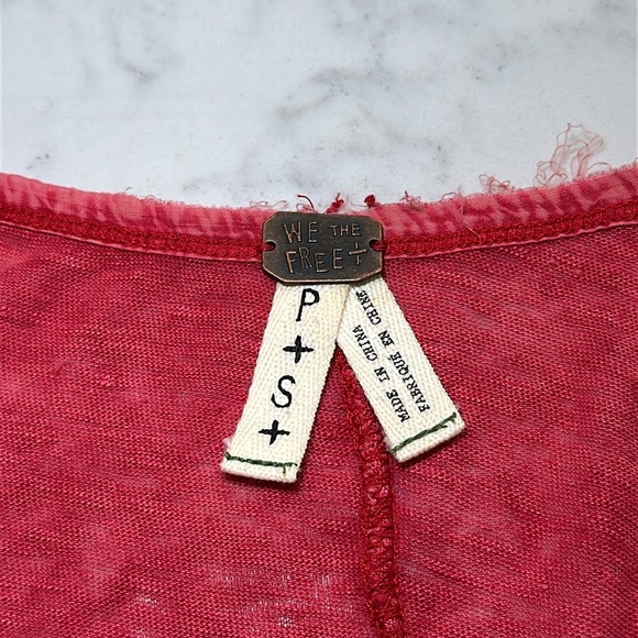 We the Free Santa Cruz Henley Top Cotton Linen Red Size Small - Picture 5 of 7